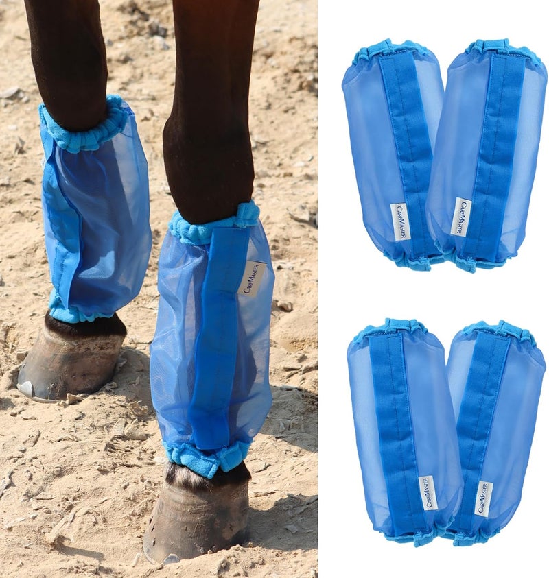 CareMaster Universal Size Horse Leggings Fine Mesh Greatly Reduce Stomping Breathable Horse Boots Leg Wraps (Set of 4) Blue - Image 1